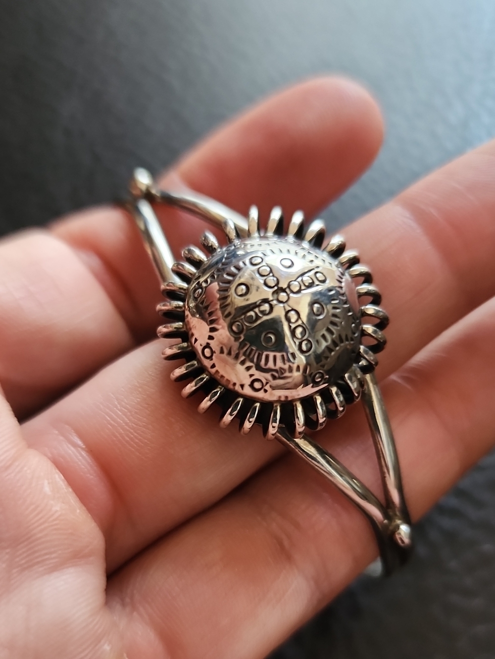 Boho Floral Sterling Medallion Cuff Bracelet
